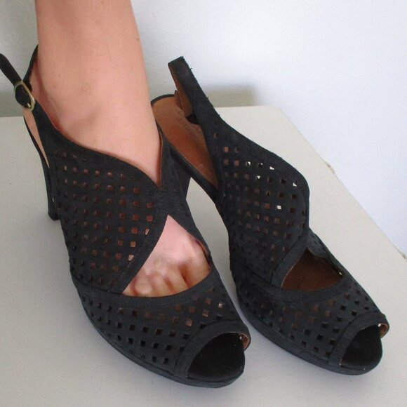 Clarks Artisan Womens Black Suede Lasercut Slingback Platform Peep Heel - 11M - Picture 2 of 9